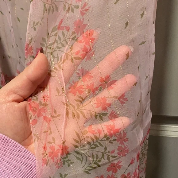 Helvetia Sheer Pink Floral Square Scarf 28x28 - Picture 4 of 5